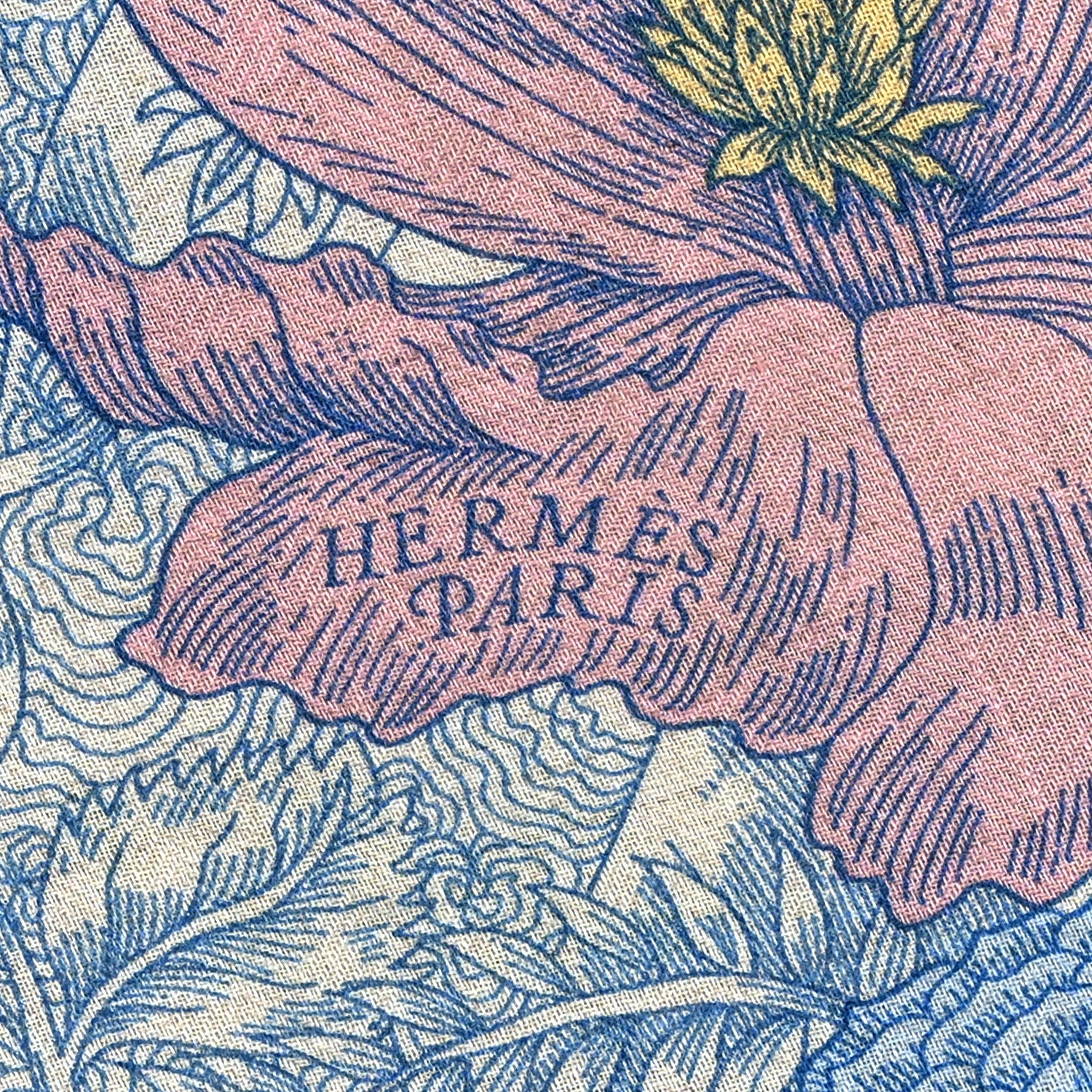 Hermes Cashmere Silk Retour a la Nature 140 Bleu Jean Rose Vert 4 of 4