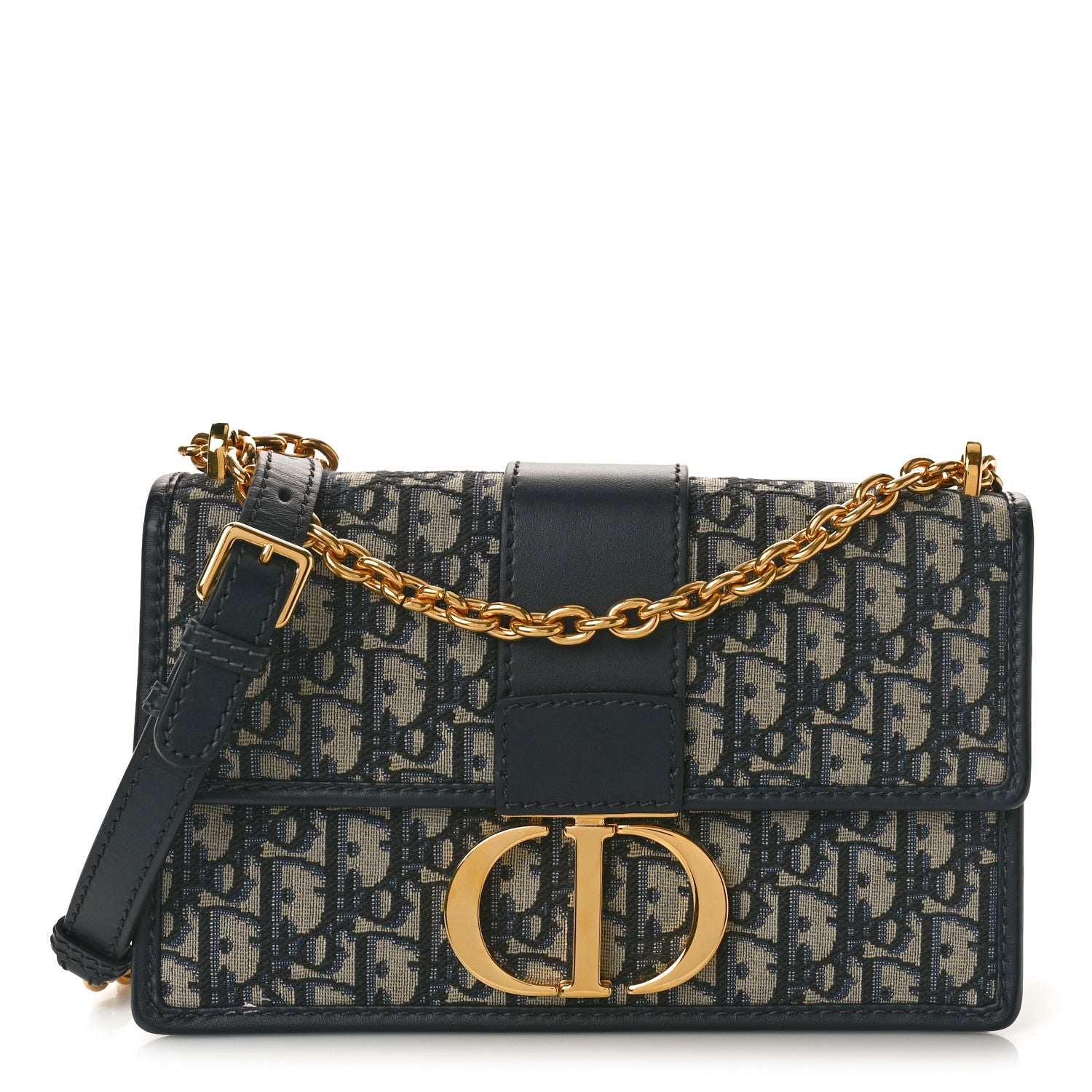 Christian Dior Oblique 30 Montaigne East West Chain Flap Bag Blue 1 of 10