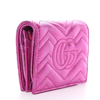Gucci Metallic Calfskin Matelasse Crystal GG Marmont Wallet Fuchsia 2 of 8