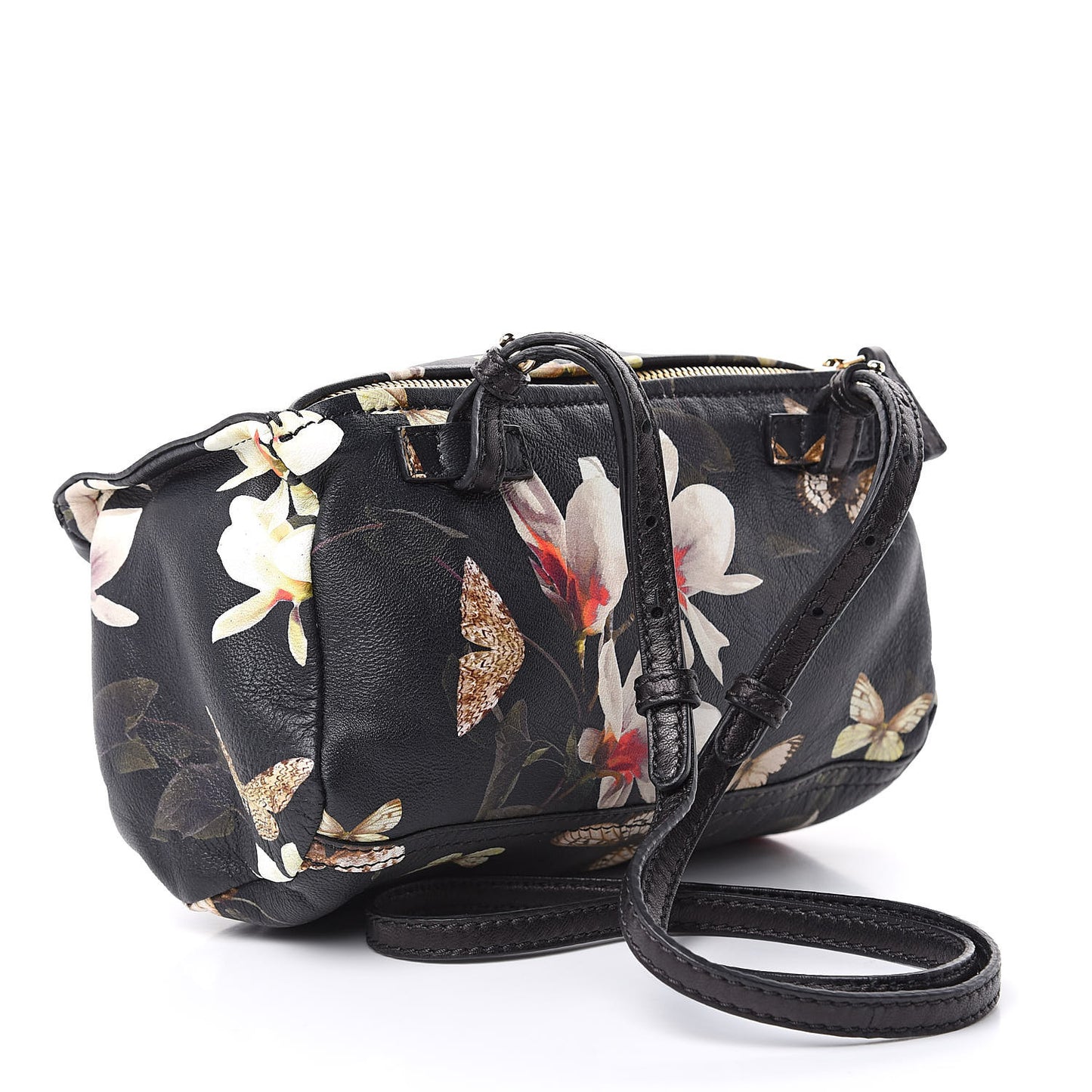 Lambskin Magnolia and Moth Print Mini Pandora Black