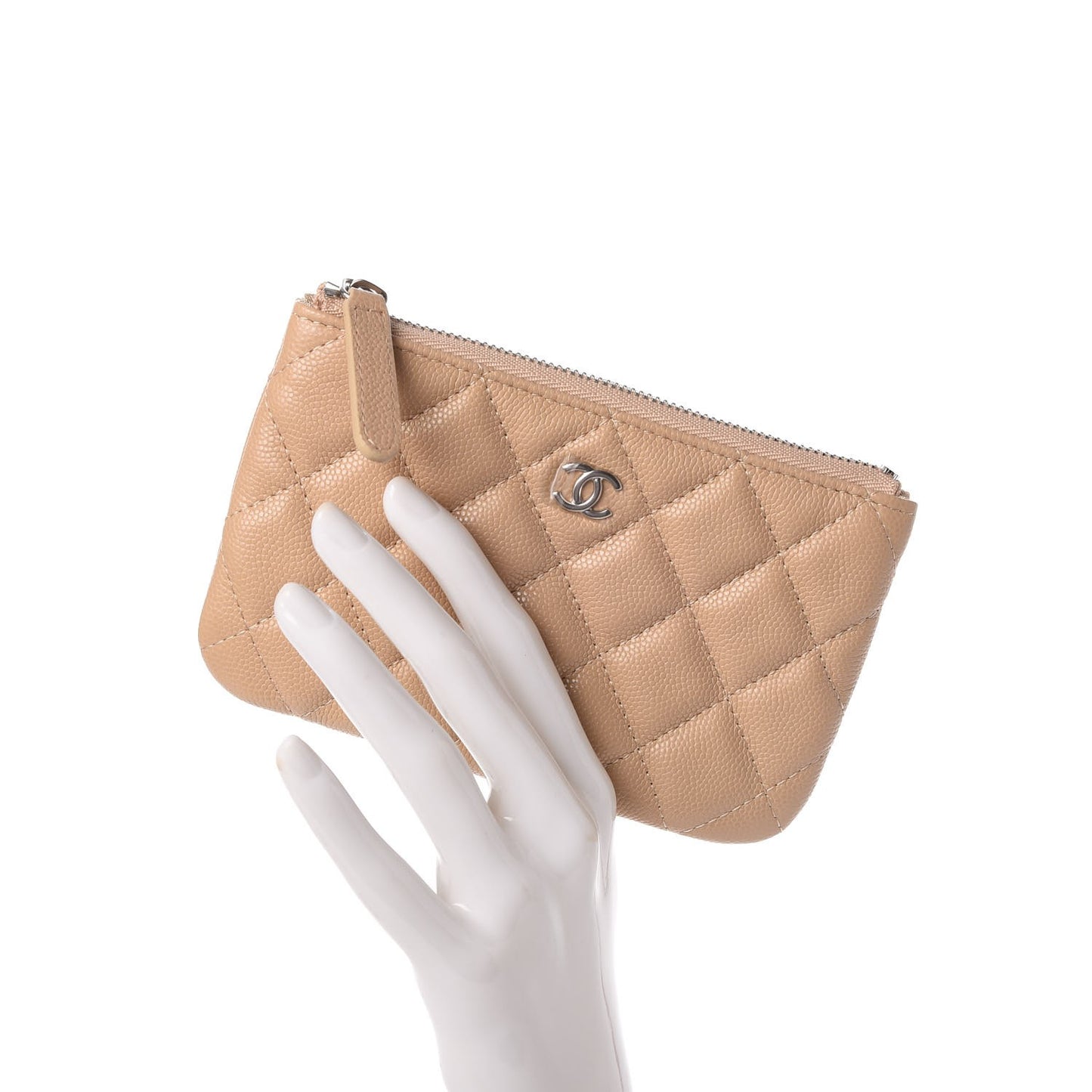 Caviar Quilted Small Cosmetic Case Beige