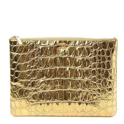 Chanel Metallic Crocodile Calfskin Embossed Medium Cocodile Cosmetic Case Gold 1 of 7