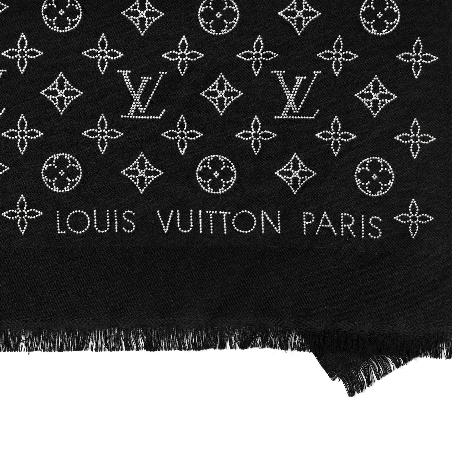 Wool Silk Allover Monogram Micro Stud More Monogram Shawl Black Silver