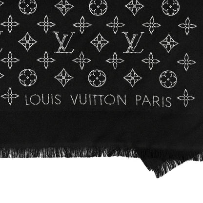 Louis Vuitton Wool Silk Allover Monogram Micro Stud More Monogram Shawl Black Silver 3 of 4