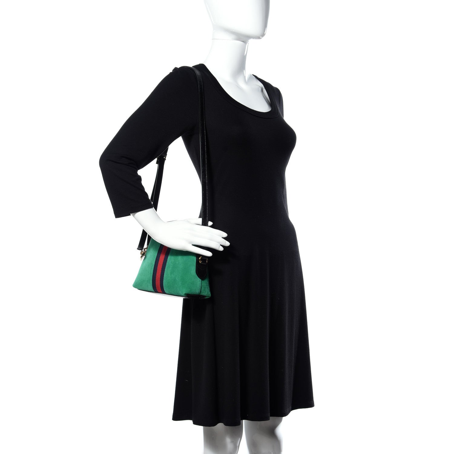 Gucci Suede Patent GG Web Small Ophidia Dome Shoulder Bag New Shamarock Black 2 of 13