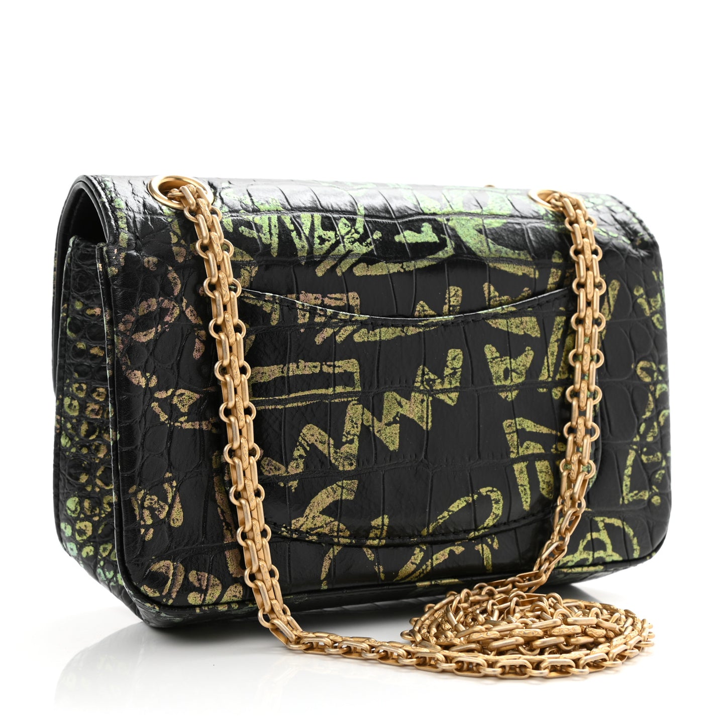 Calfskin Crocodile Embossed Graffiti 2.55 Mini Cocodile Reissue Flap Black Gold