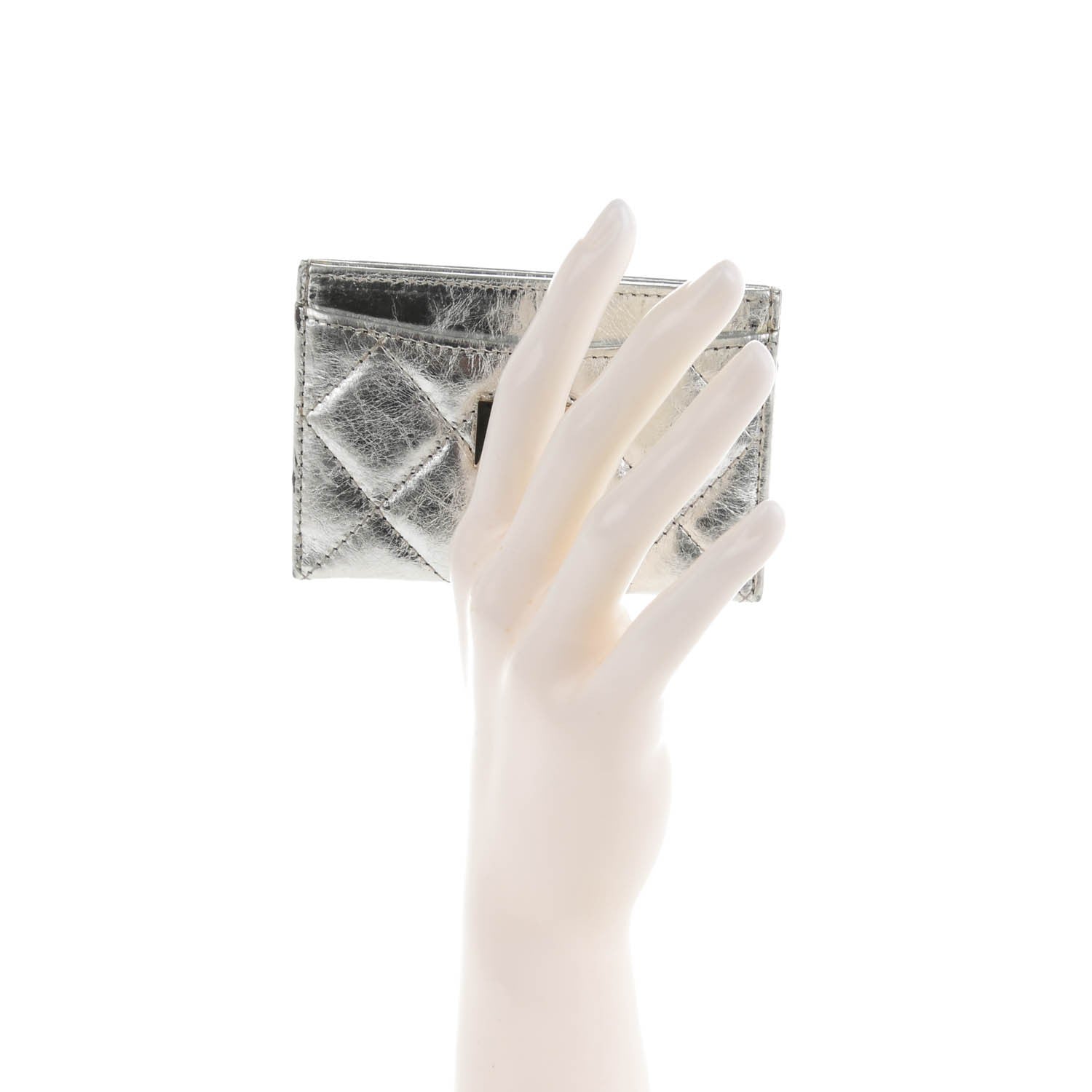Chanel Metallic Aged Calfskin Quilted Reissue Card Holder Silver 2 of 8