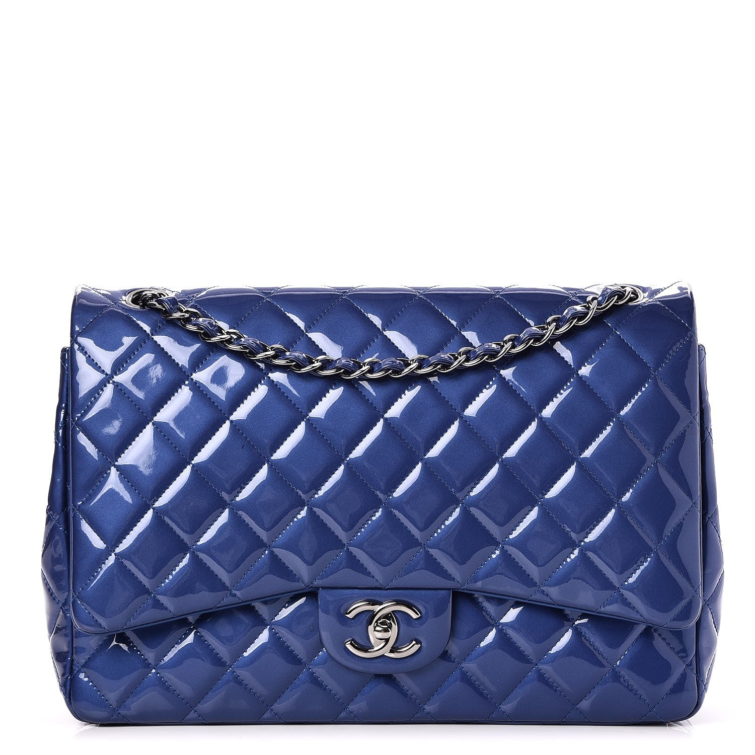 Chanel Patent Quilted Maxi Double Flap Blue 1 of 8