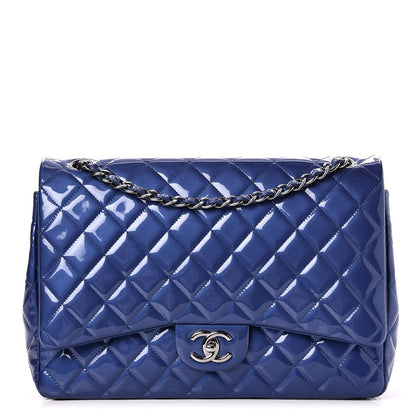 Chanel Patent Quilted Maxi Double Flap Blue 1 of 8