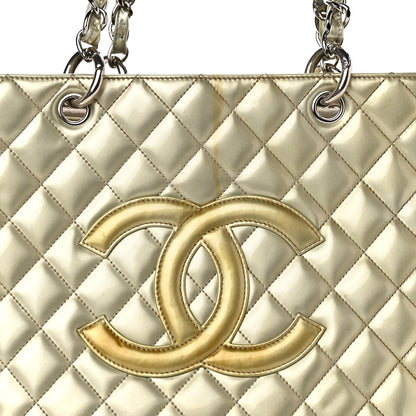 Chanel Patent Quilted Grand Shopping Tote GST Silver Gold 10 of 24