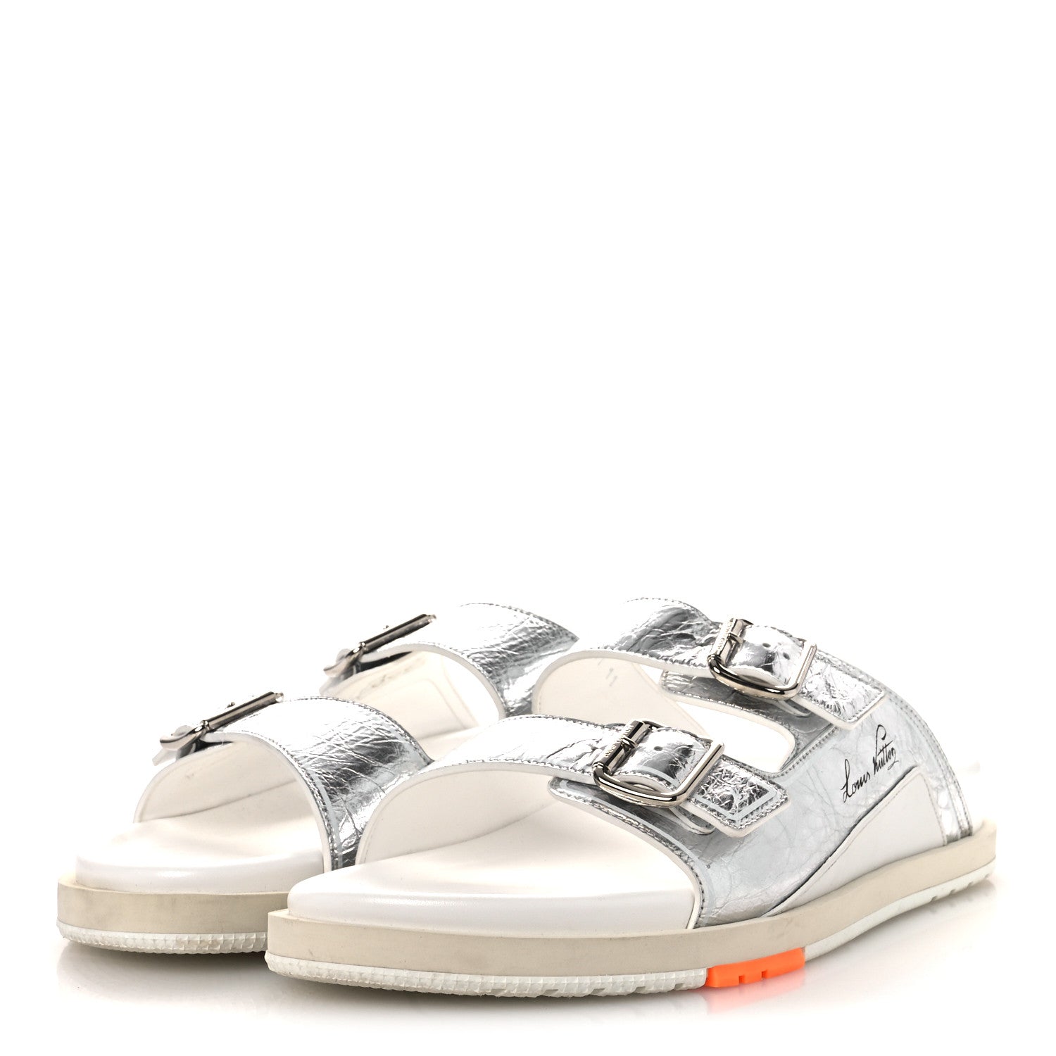 Louis Vuitton Metallic Mix Materials Mens LV Script Trainer Mules 11 Silver Multicolor 4 of 12