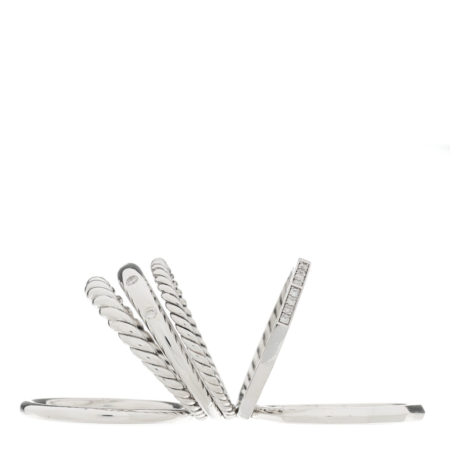 David Yurman Sterling Silver Diamond 16mm Stax Wide Stacked Ring 57 8 5 of 6