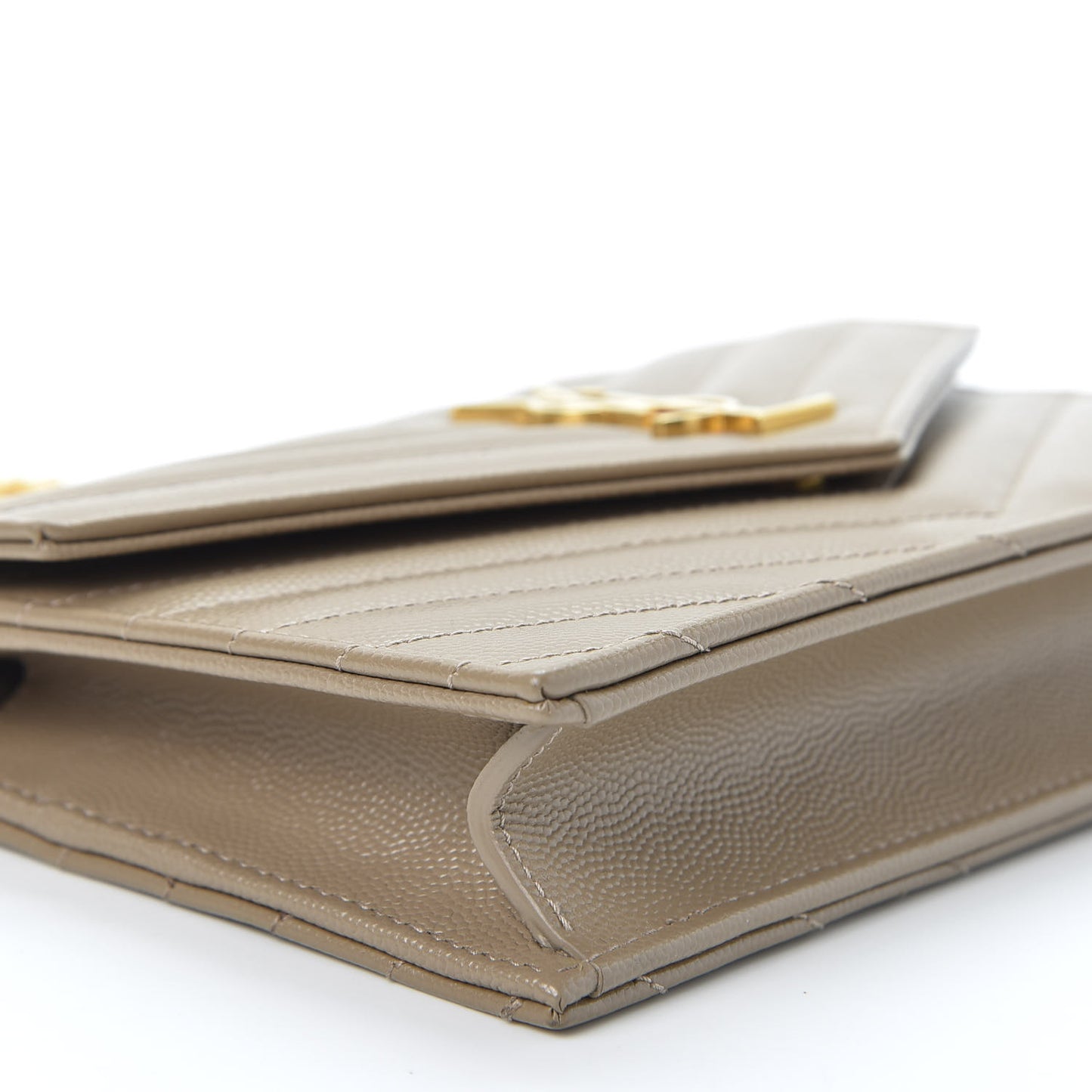 Grain De Poudre Matelasse Chevron Monogram Envelope Chain Wallet Taupe