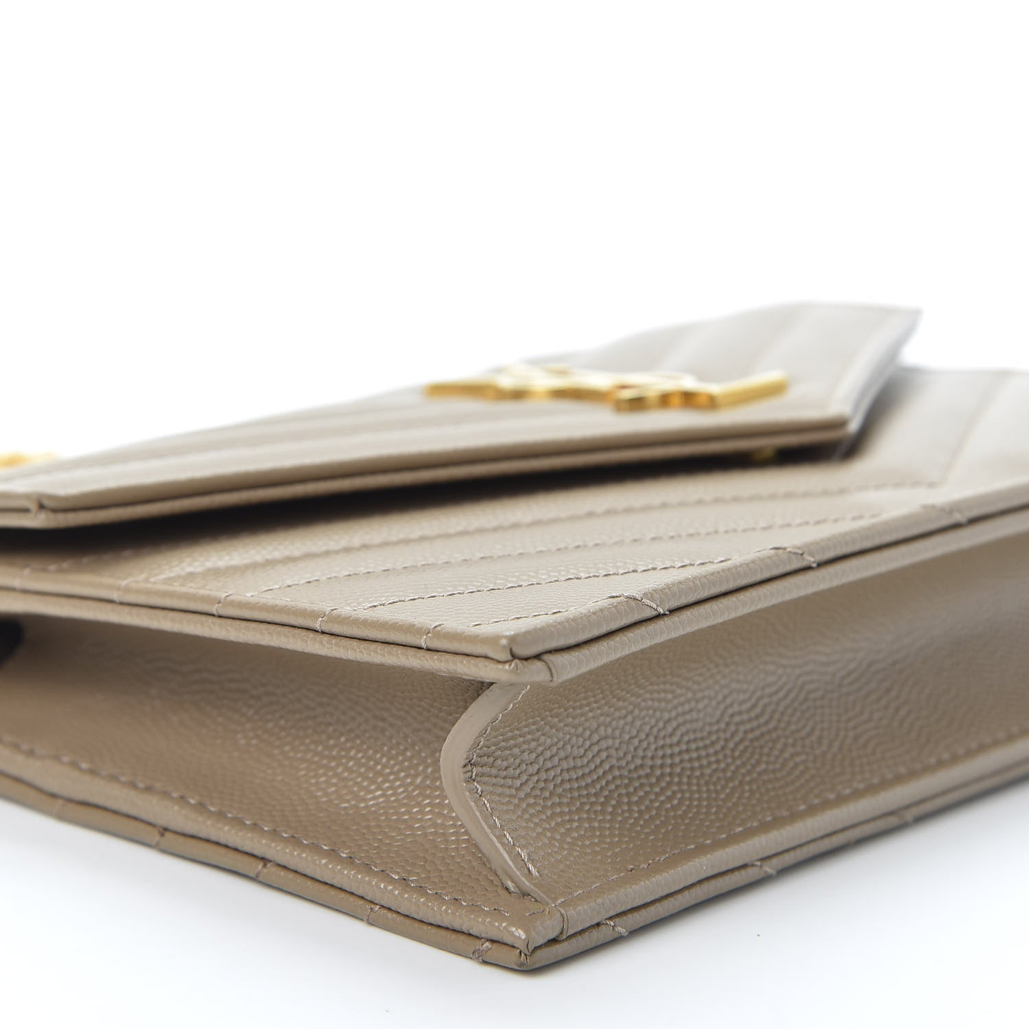 Saint Laurent Grain De Poudre Matelasse Chevron Monogram Envelope Chain Wallet Taupe 5 of 10