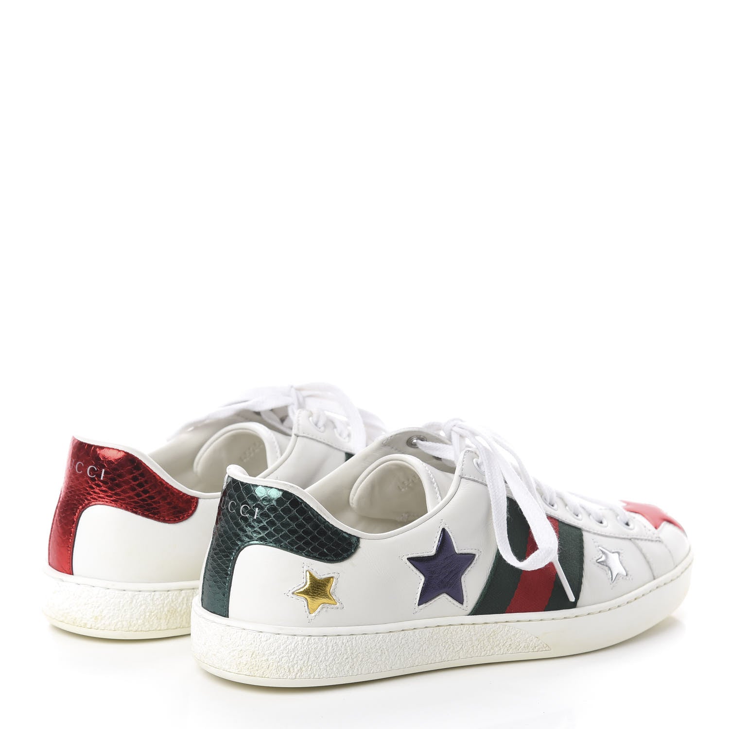 Gucci Calfskin Ayers Web Star Embroidered Mens Ace Sneakers 7 White Multi 4 of 7