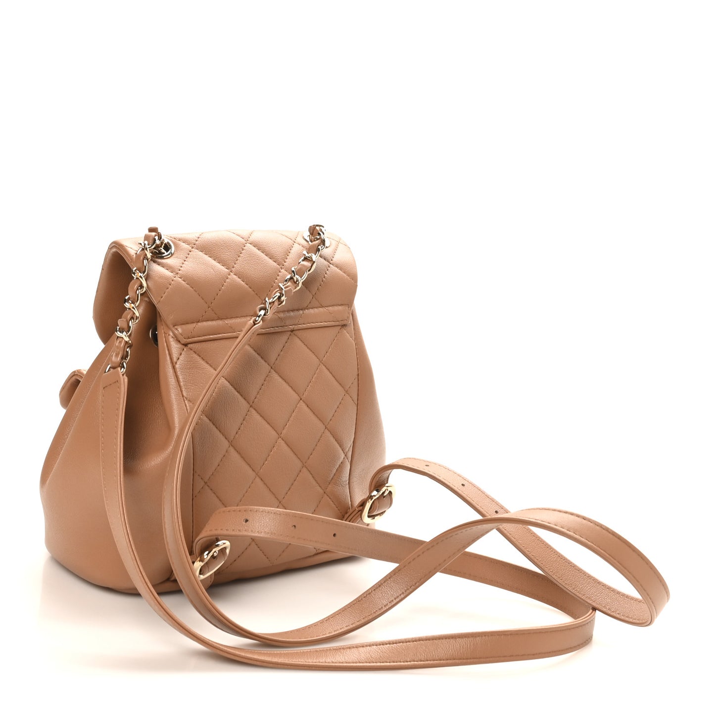 Quilted Small Duma Pockets Drawstring Backpack Light Brown