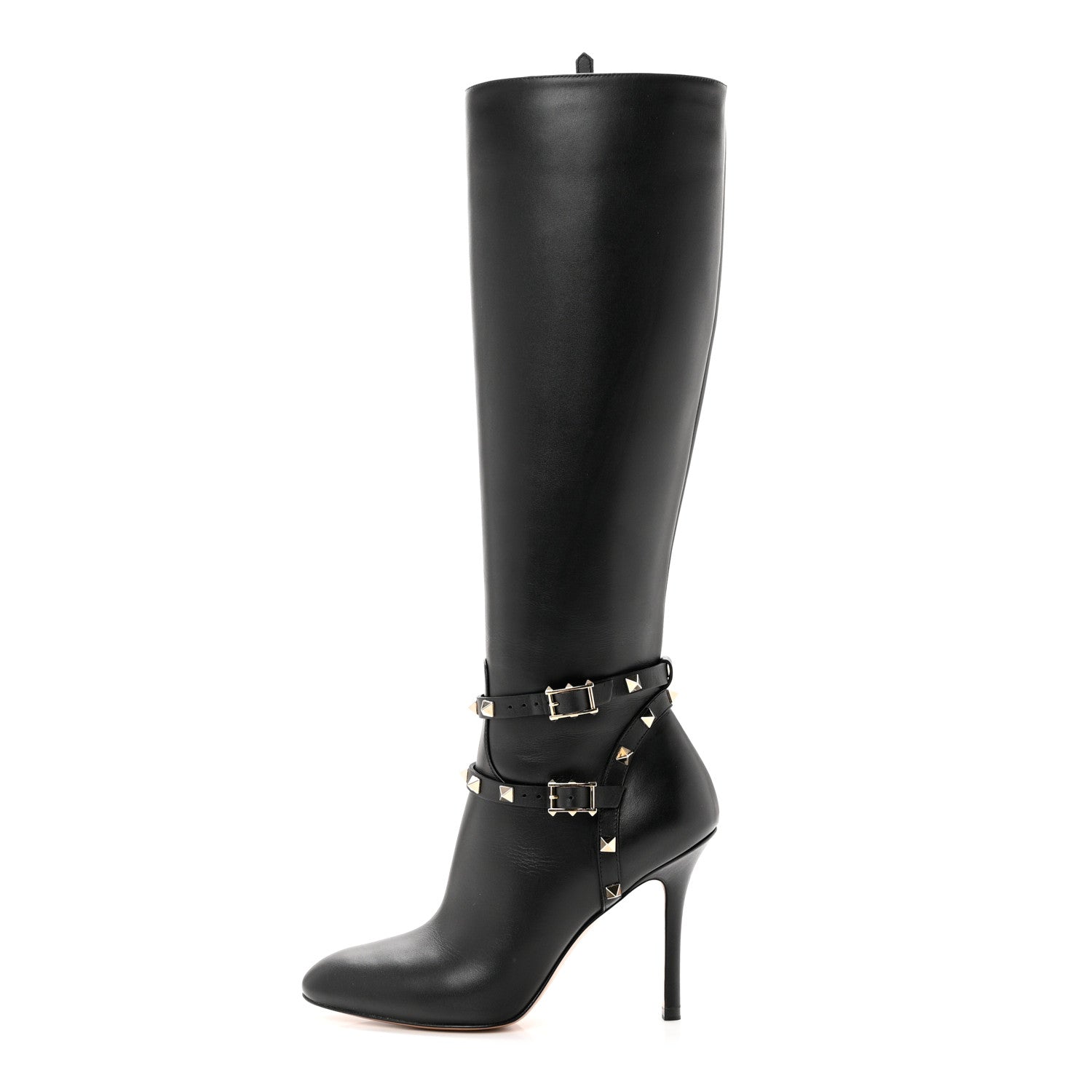 Valentino Garavani Calfskin Rockstud Knee High 100mm Boots 37 Black 1 of 8