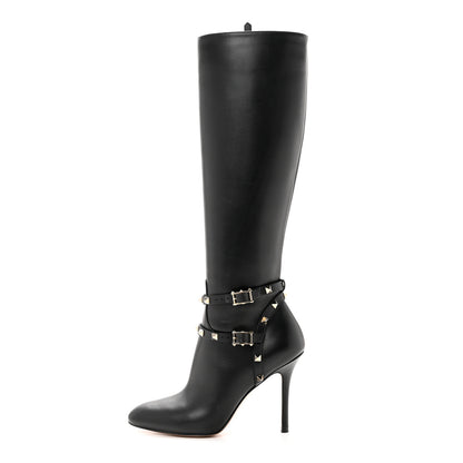 Valentino Garavani Calfskin Rockstud Knee High 100mm Boots 37 Black 1 of 8