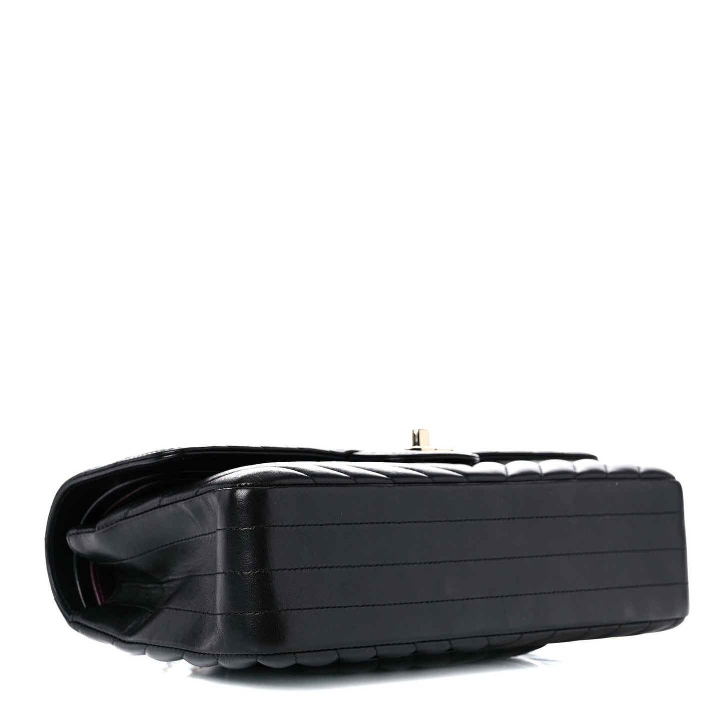 Calfskin Chevron Quilted Medium Double Flap Black