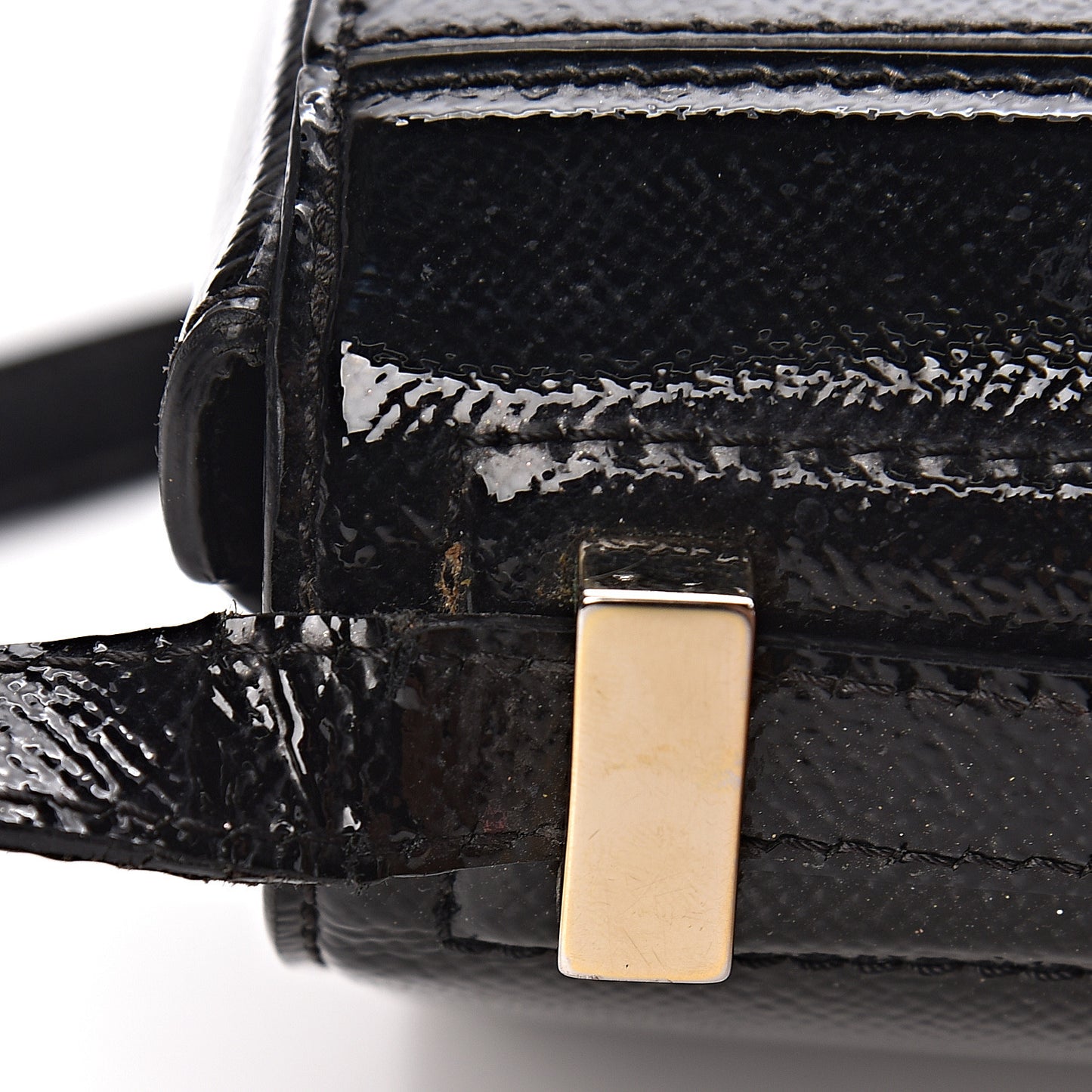Textured Patent Calfskin Mini Pandora Box Crossbody Bag Black