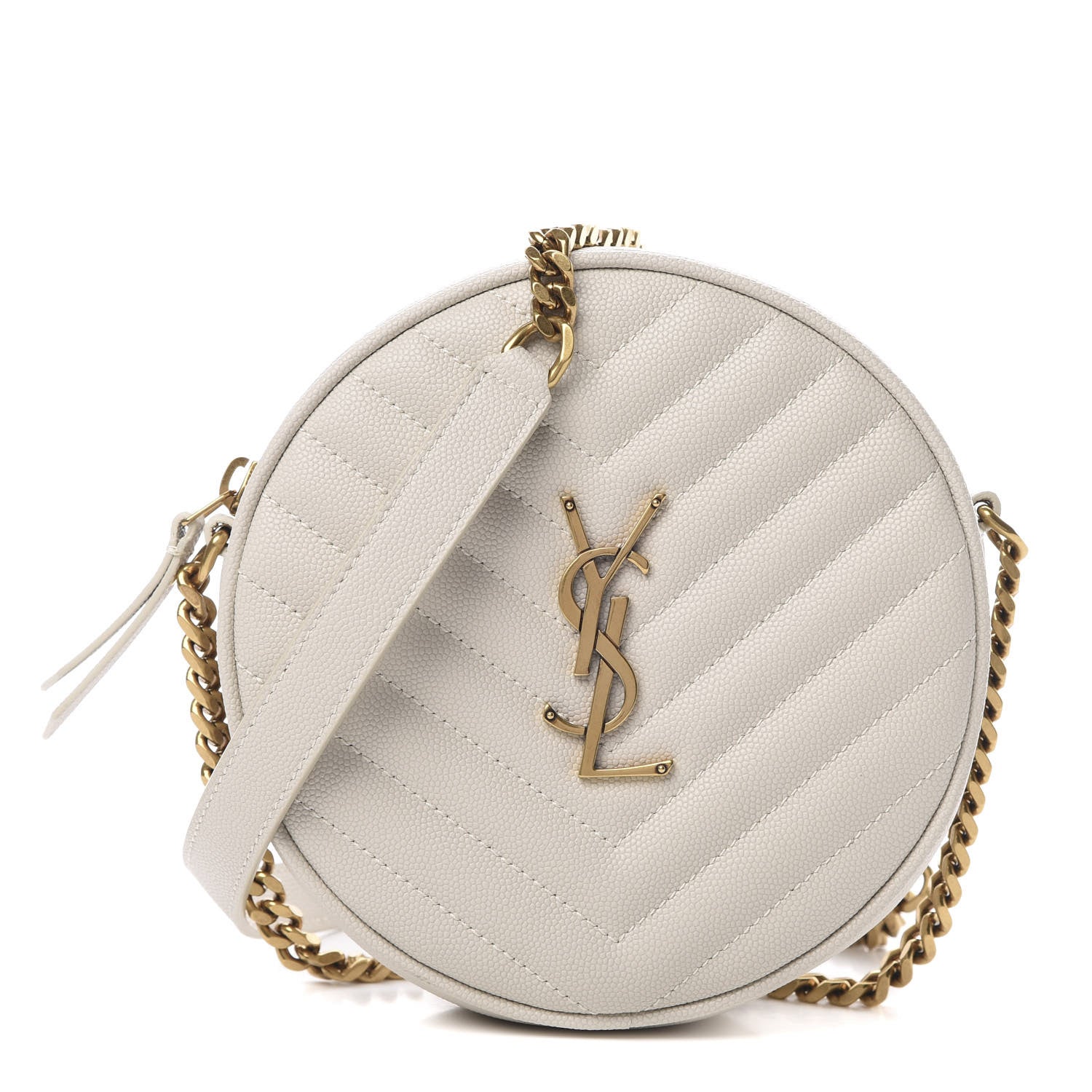 Saint Laurent Grain De Poudre Matelasse Chevron Quilted Round Vinyle Camera Bag Crema Soft 1 of 10