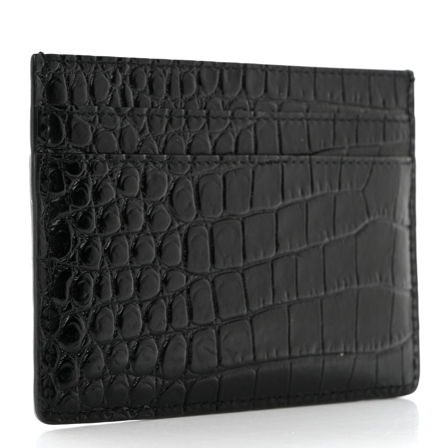 Calfskin Crocodile Embossed Monogram Credit Card Case Black