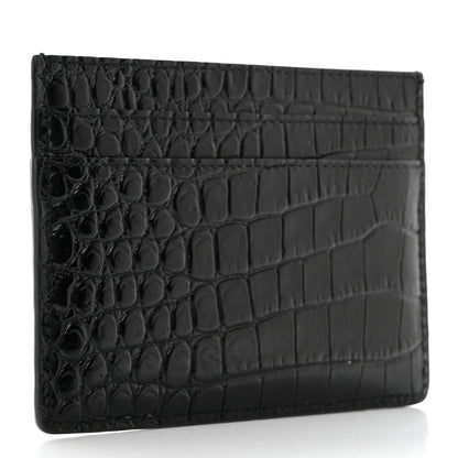 Saint Laurent Calfskin Crocodile Embossed Monogram Credit Card Case Black 3 of 7