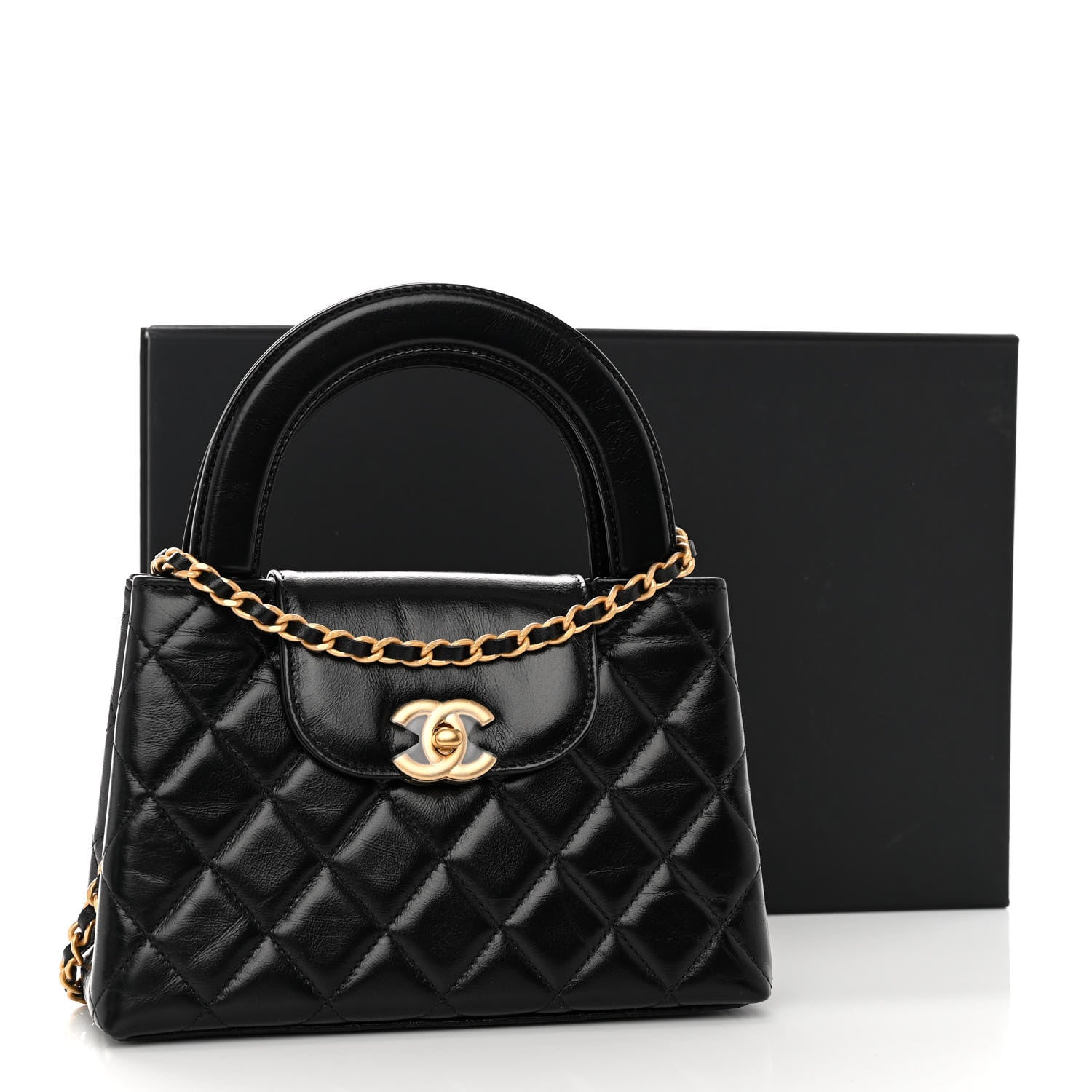 Chanel Shiny Aged Calfskin Quilted Nano Kelly Shopper Black 11 of 11