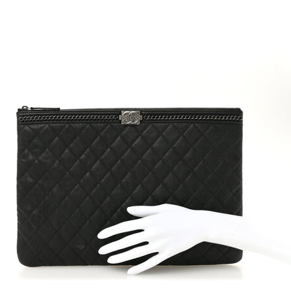Chanel Calfskin Quilted Large Boy Chain Around Cosmetic Case Black 2 of 11