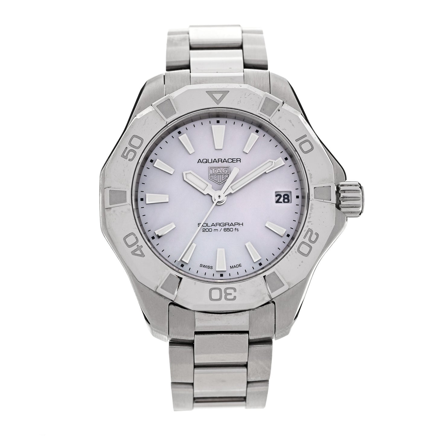Stainless Steel Mother of Pearl 34mm Aquaracer Lady Professional 200 Solargraph Quartz Watch WBP1312