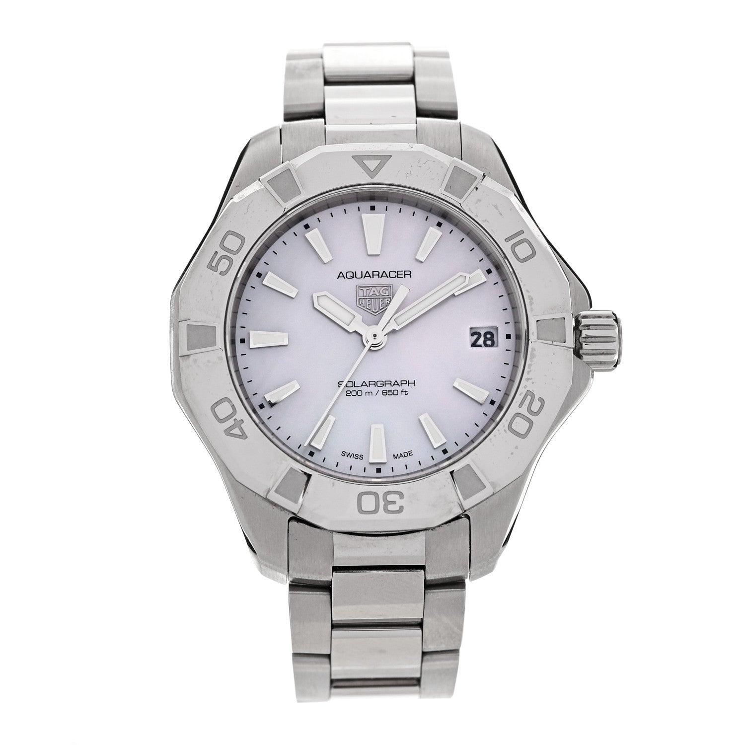 Tag Heuer Stainless Steel Mother of Pearl 34mm Aquaracer Lady Professional 200 Solargraph Quartz Watch WBP1312 1 of 5