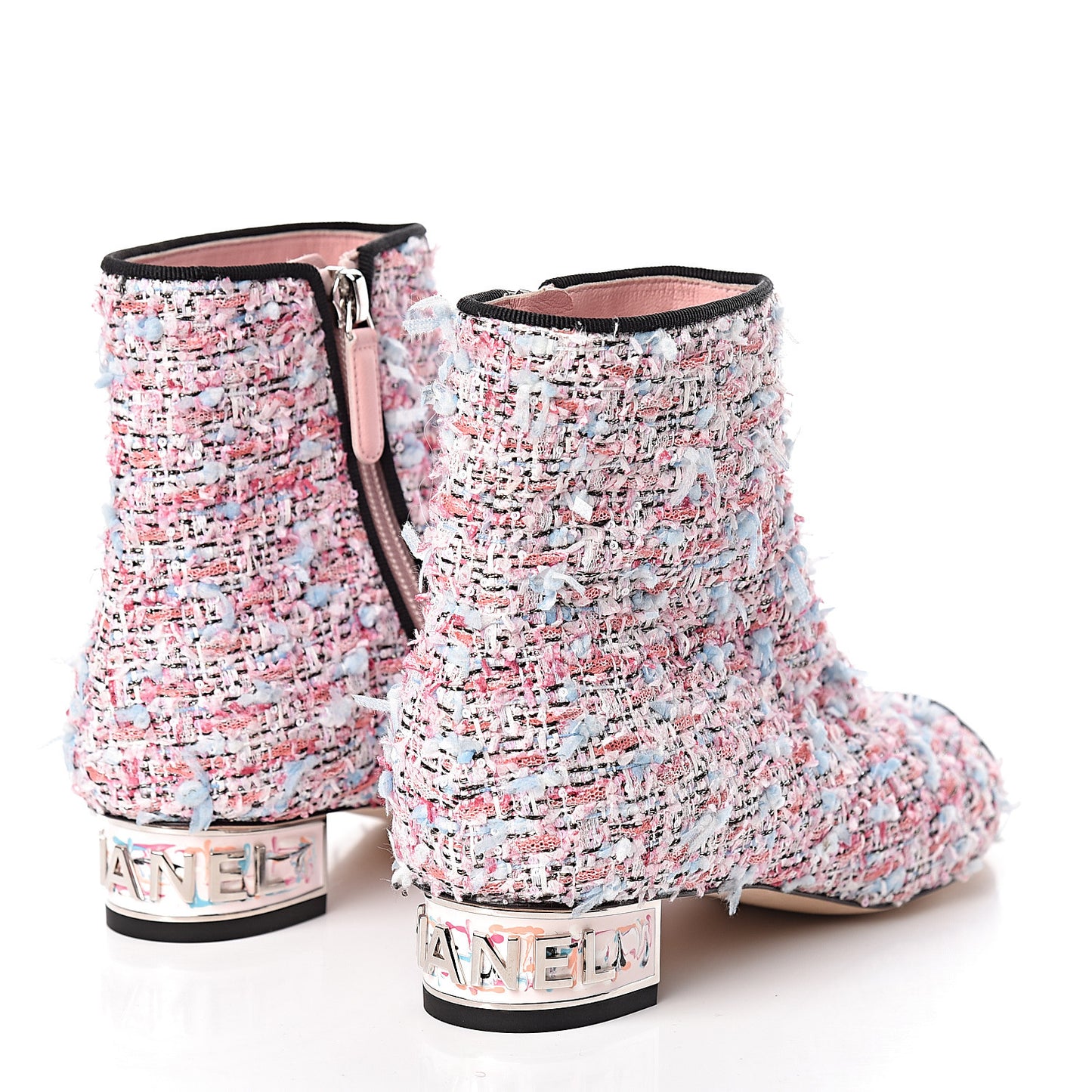 Tweed Cap Toe CC Short Boots 36 Pink Blue Black