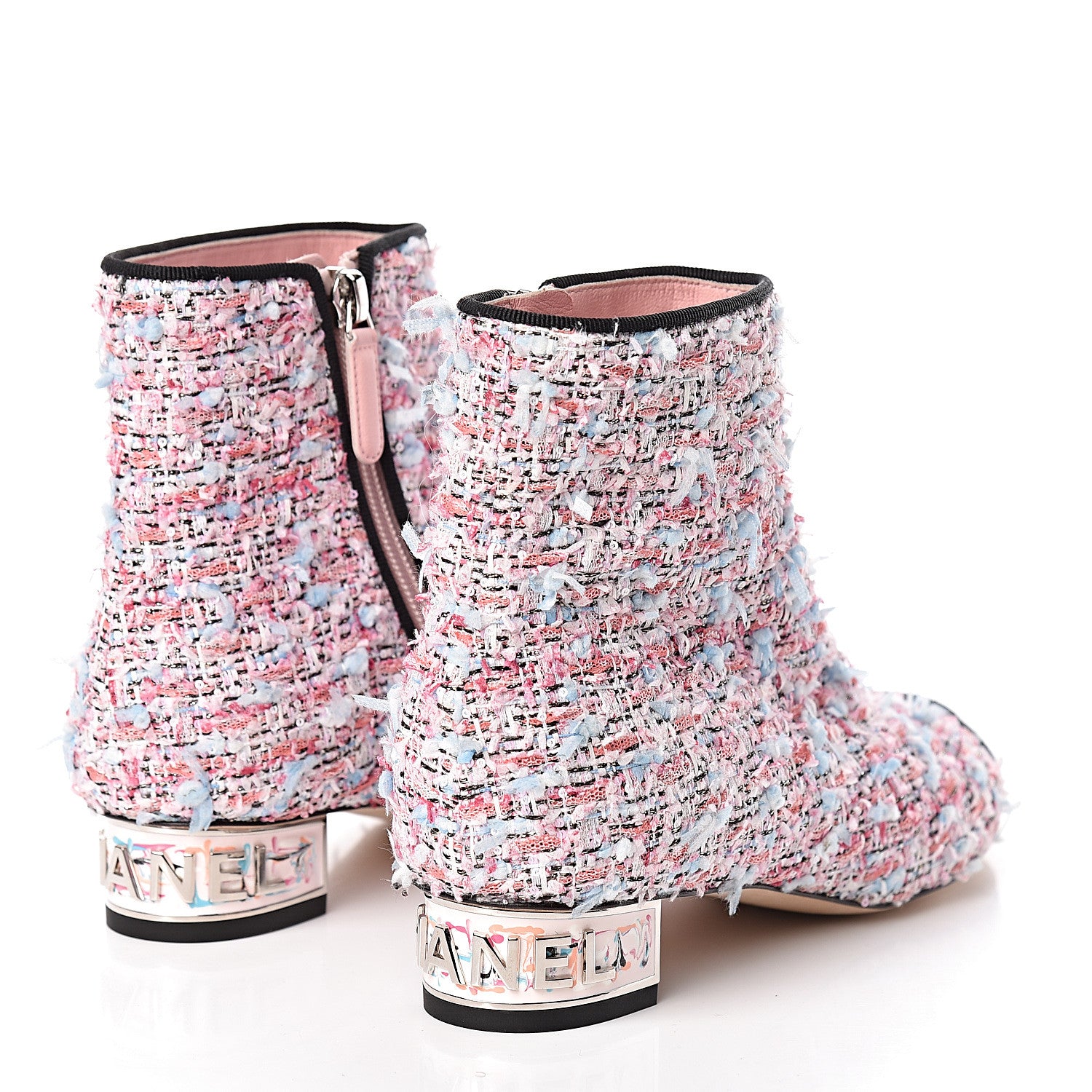 Chanel Tweed Cap Toe CC Short Boots 36 Pink Blue Black 4 of 9