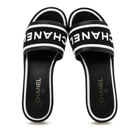 Chanel Lambskin Embroidered CC Mule Sandal 39.5 Black White 2 of 10