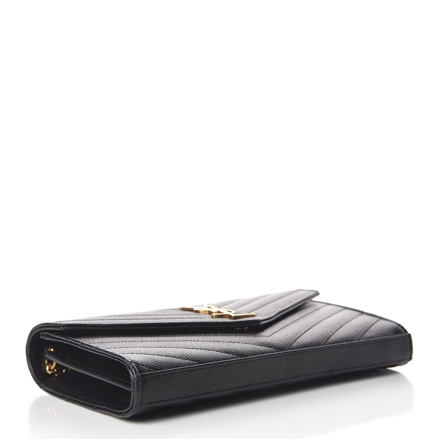 Saint Laurent Grain De Poudre Matelasse Chevron Monogram Chain Wallet Black 4 of 12