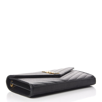 Saint Laurent Grain De Poudre Matelasse Chevron Monogram Chain Wallet Black 4 of 12