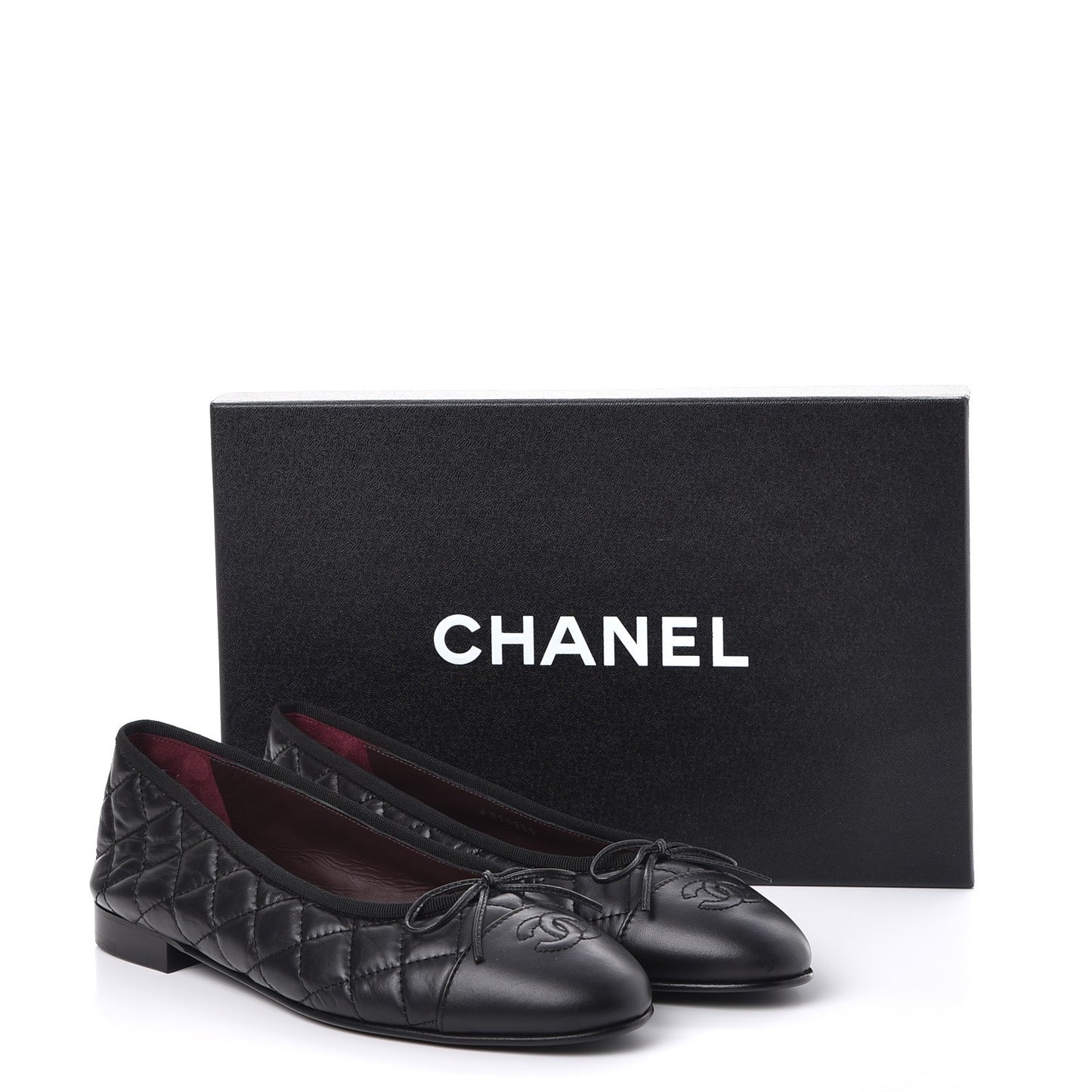 Aged Calfskin Quilted Cap Toe Ballerina Flats 38.5 Black