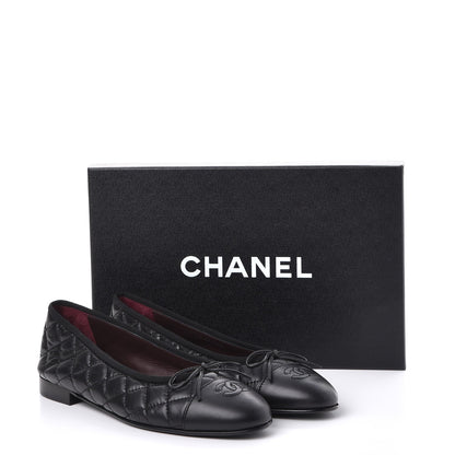 Chanel Aged Calfskin Quilted Cap Toe Ballerina Flats 38.5 Black 9 of 9