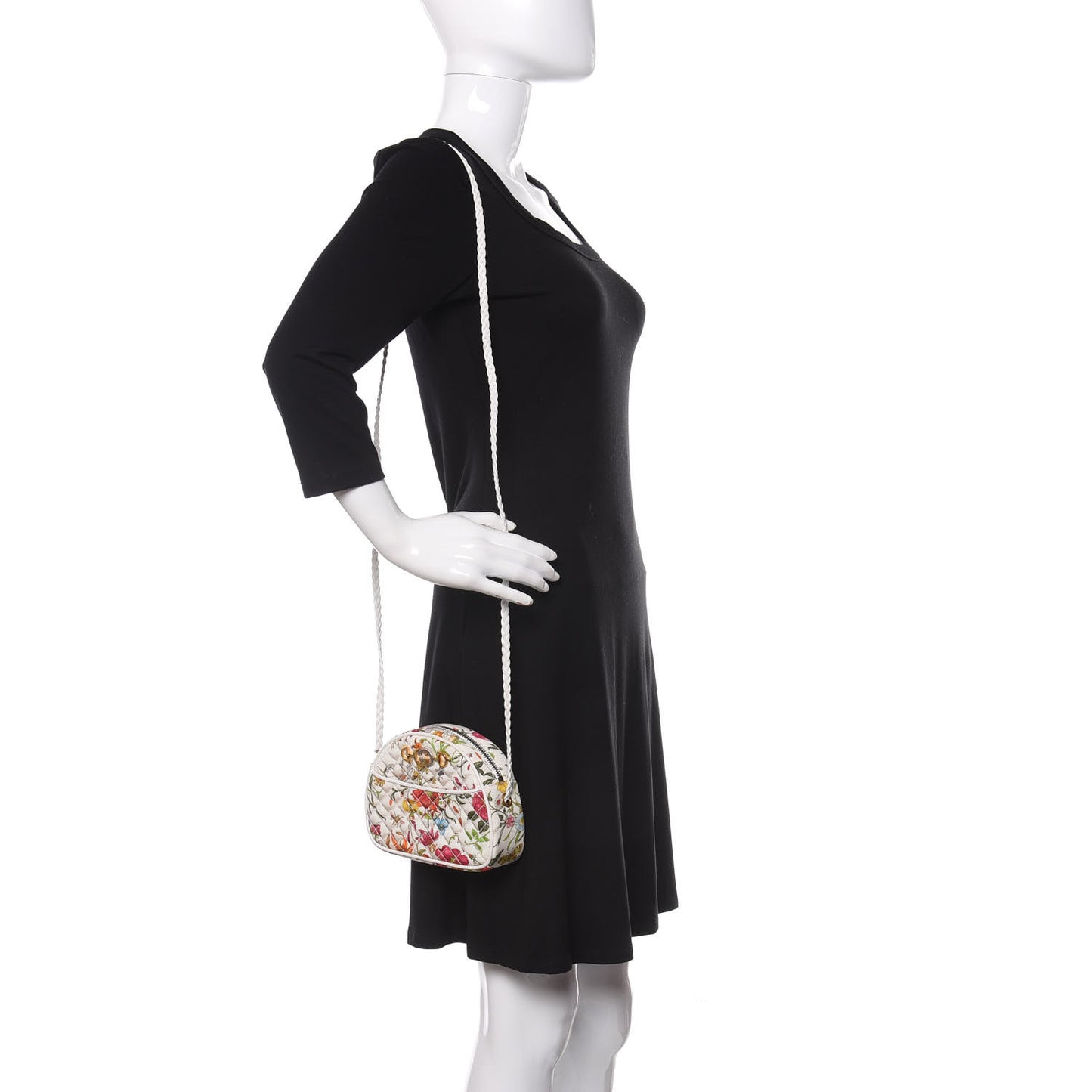 Canvas Flora Floral Trapuntata Mini Zumi Dome Shoulder Bag White