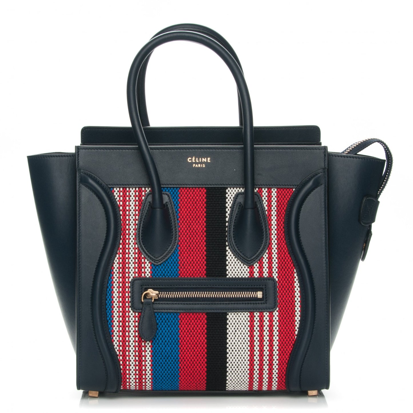 Smooth Calfskin Textile Striped Micro Luggage Navy Blue