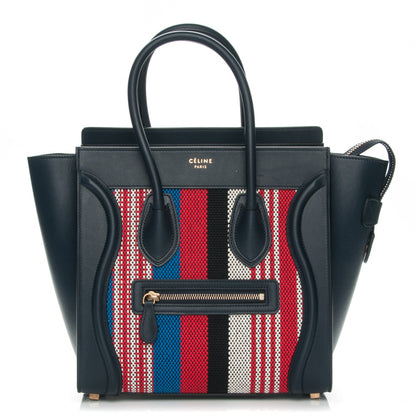 Celine Smooth Calfskin Textile Striped Micro Luggage Navy Blue 1 of 7