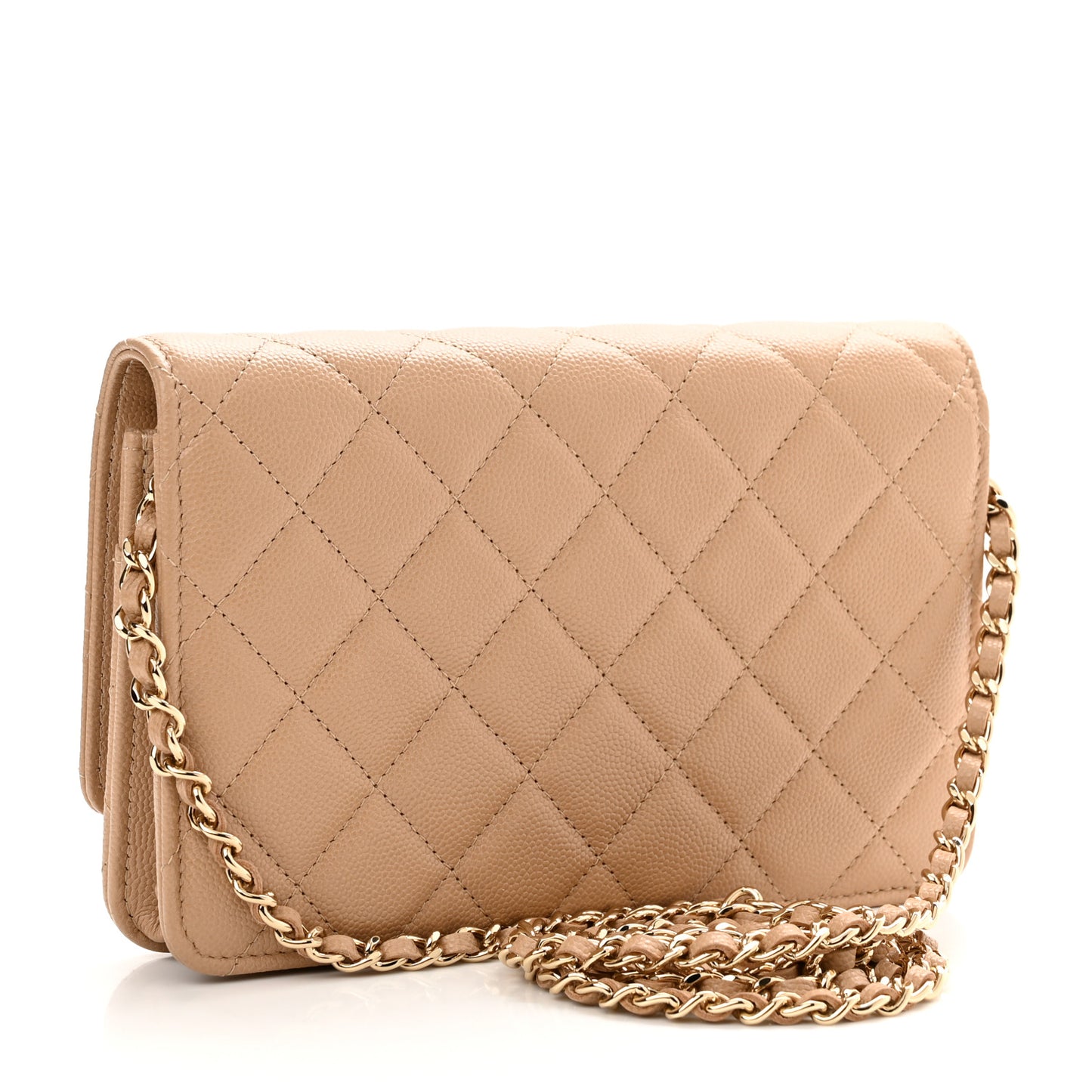 Caviar Quilted Crystal CC Wallet On Chain WOC Beige