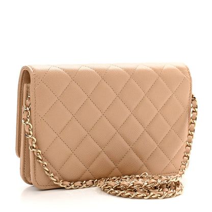 Chanel Caviar Quilted Crystal CC Wallet On Chain WOC Beige 2 of 11