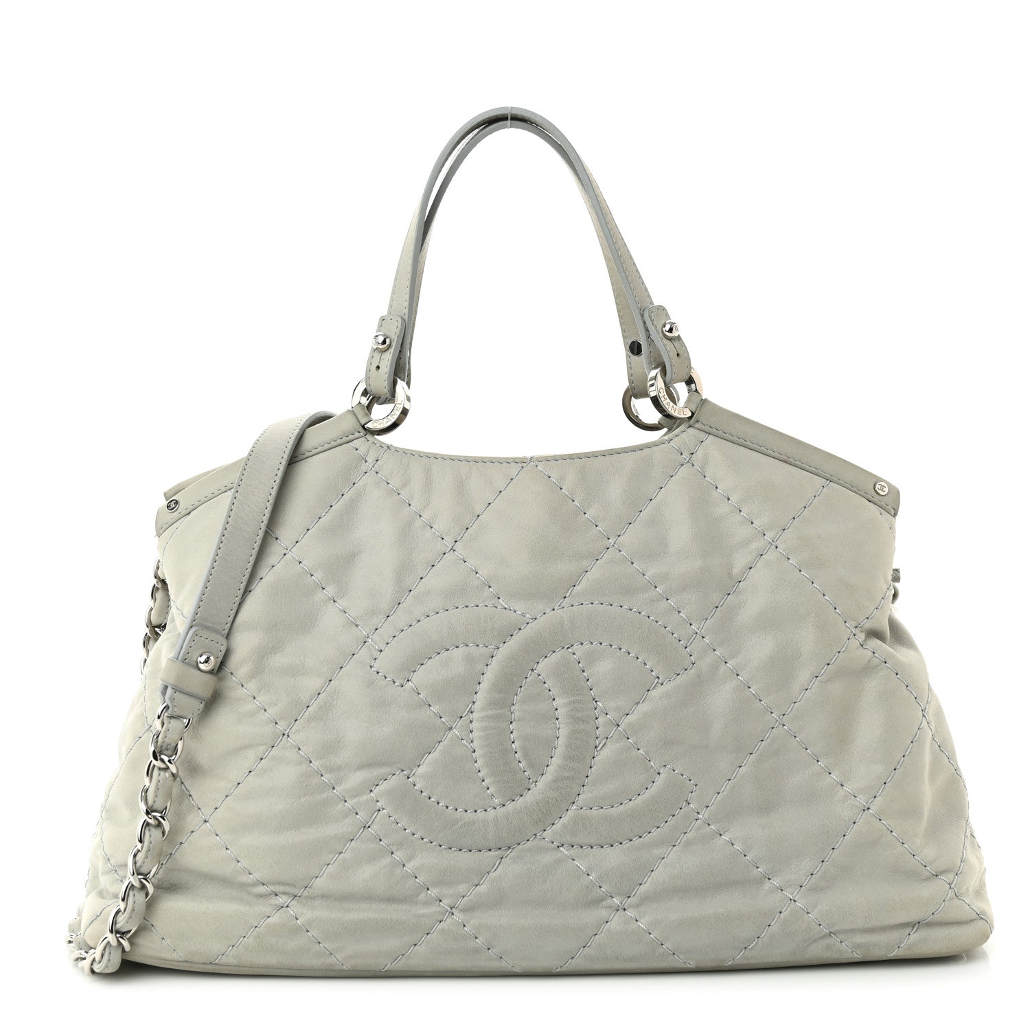 Chanel Iridescent Calfskin Diamond Stitched CC Shopping Tote Gris Clair 1 of 10
