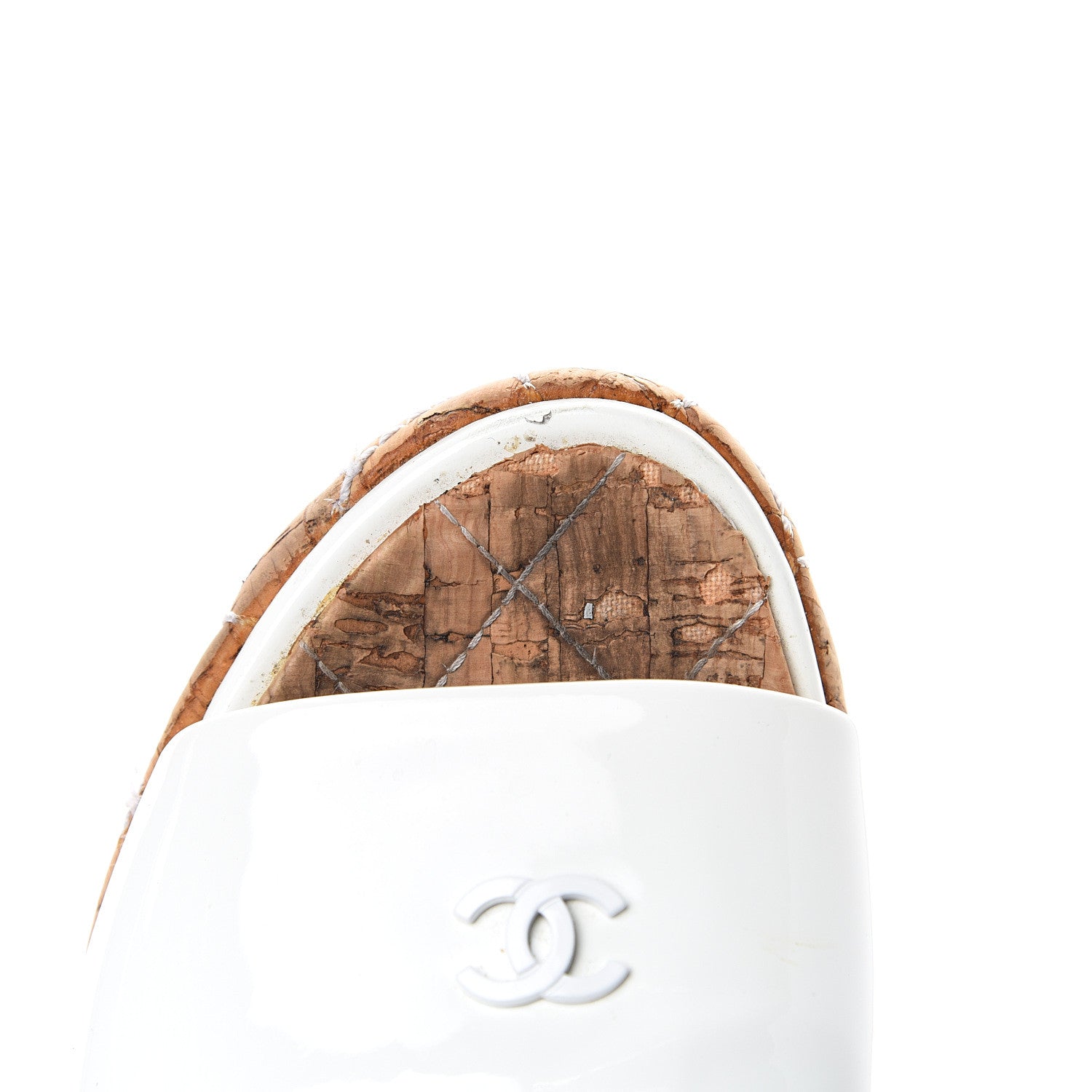 Chanel Patent Cork Quilted CC Wedge Sandals 37 White 8 of 14