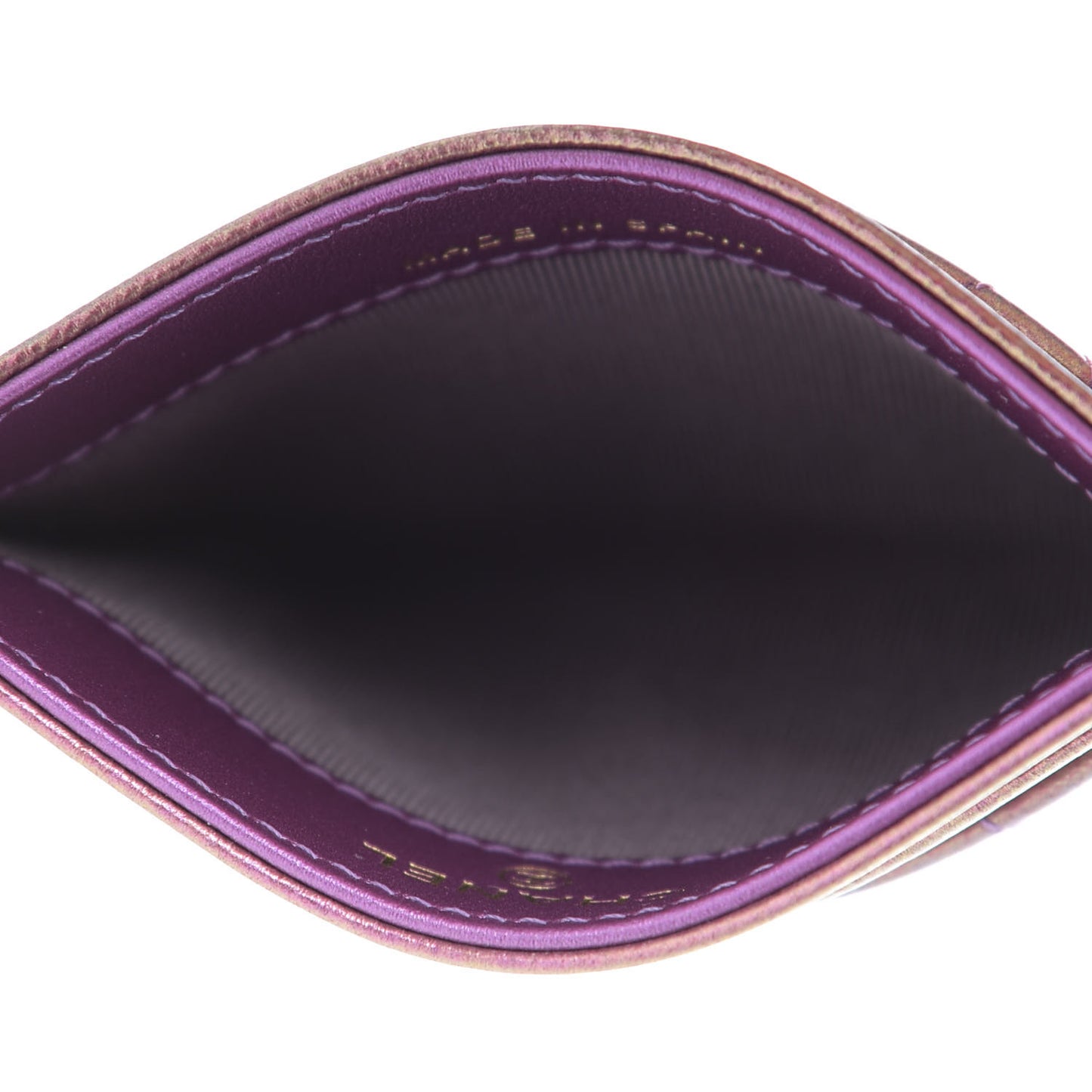 Iridescent Lambskin Quilted Card Holder Purple