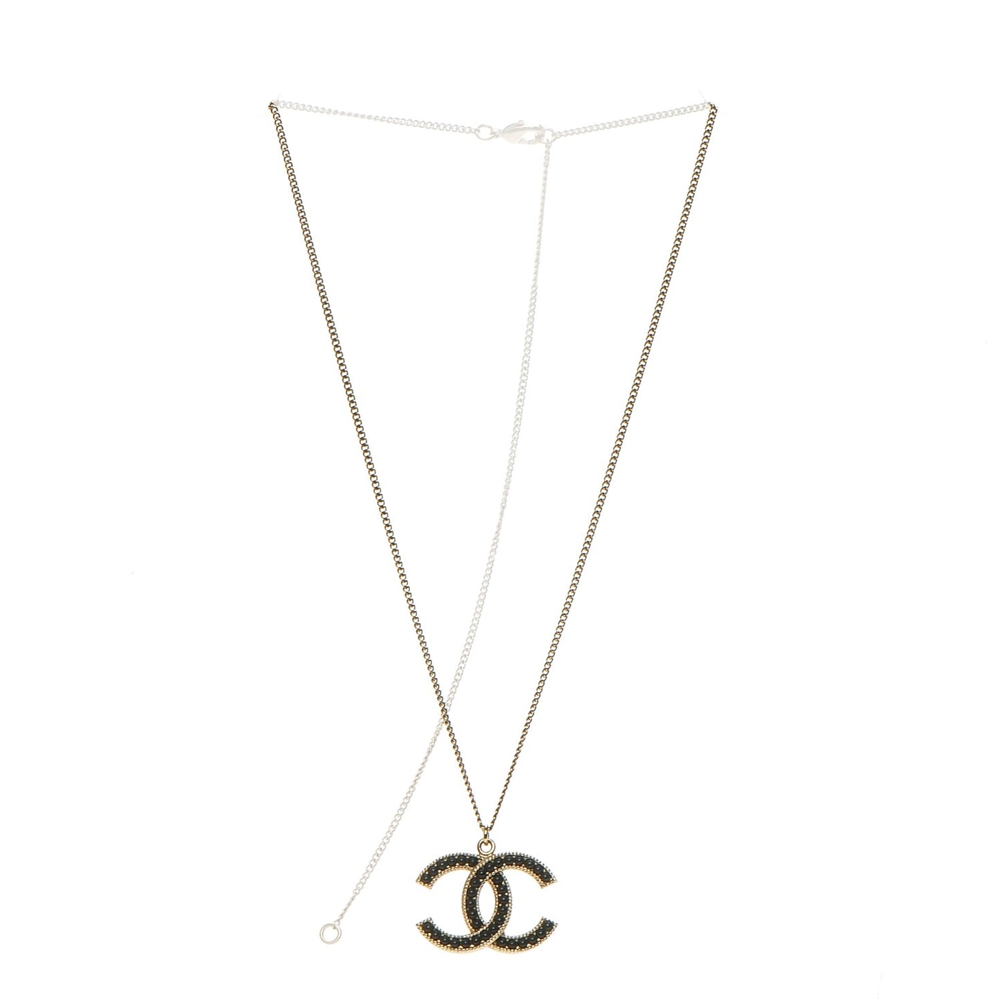 Pearl CC Pendant Necklace Black Gold