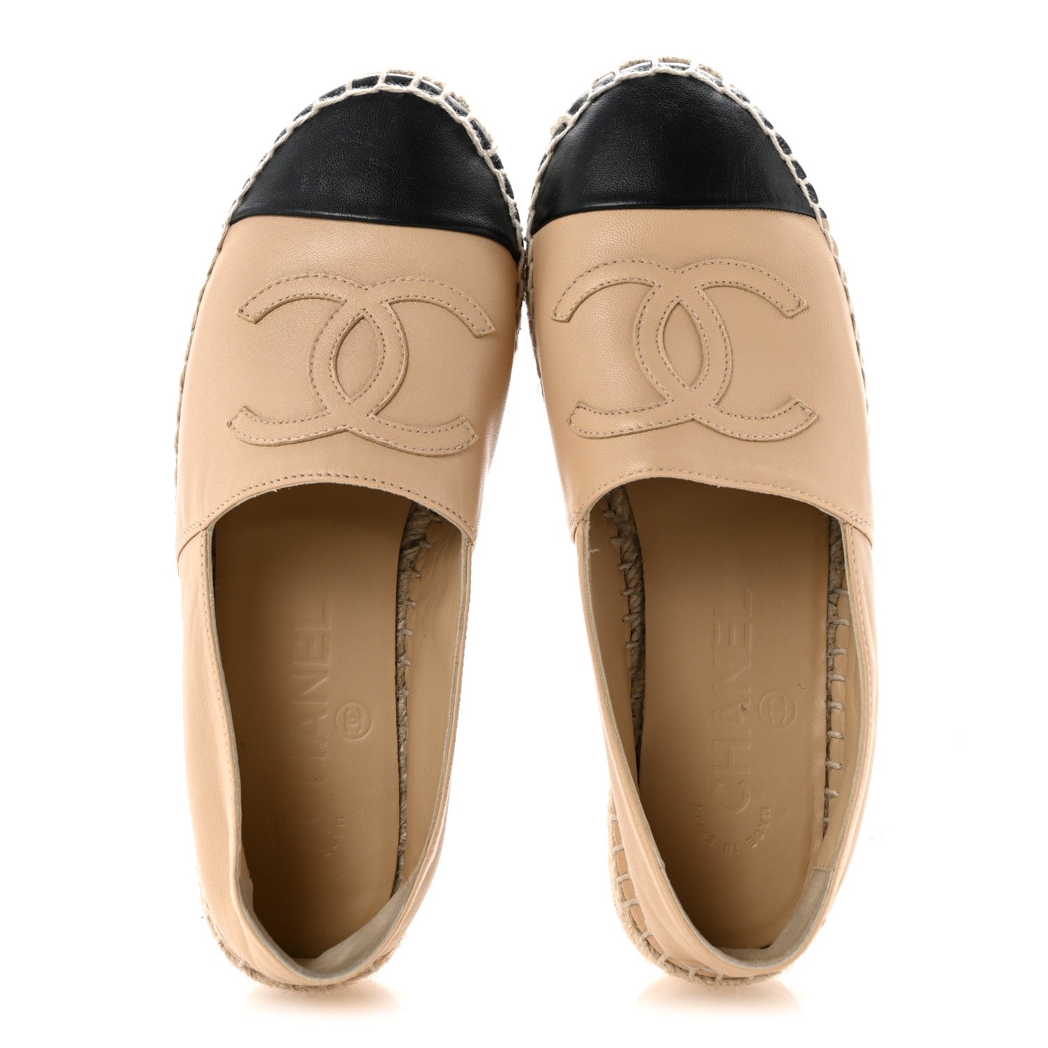Chanel Lambskin CC Espadrilles 35 Beige Black 2 of 10