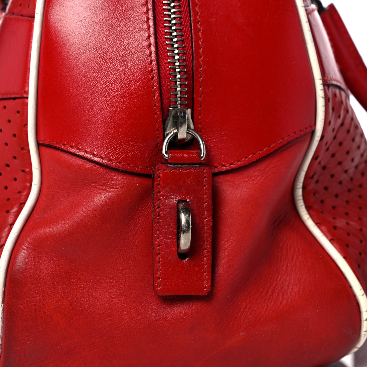 Prada Vitello Drive Perforated Bowling Bag Fuoco 15 of 34