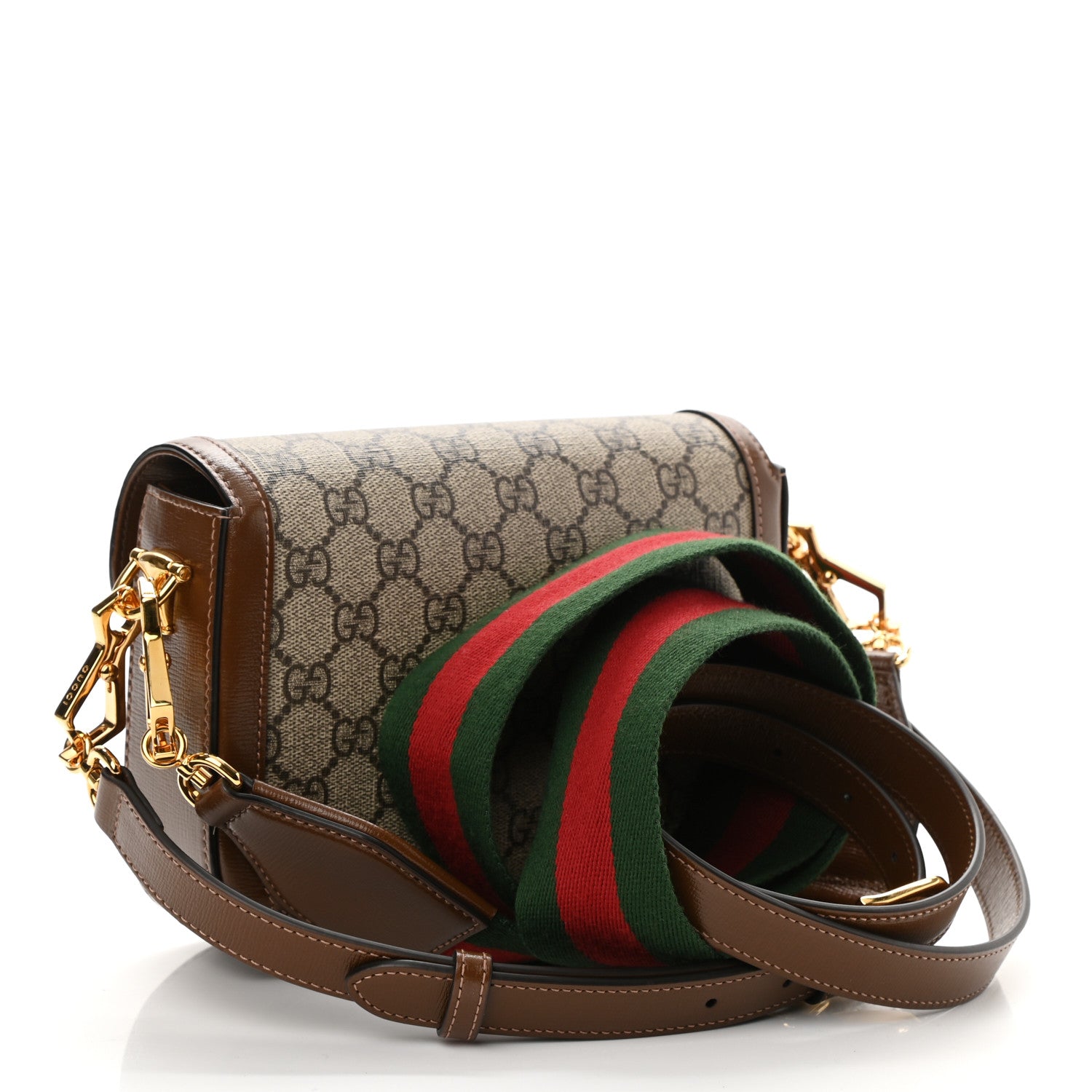Gucci GG Supreme Monogram Web Mini Horsebit 1955 Shoulder Bag Beige Brown Sugar 3 of 10